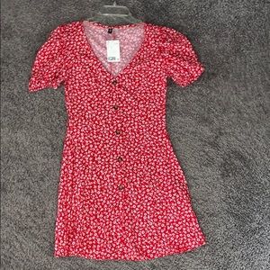 Red button-up floral dress